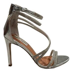 Steve Madden Fiffi Silver Heels Strappy Stiletto Open Toe Sandals Women's Size 6